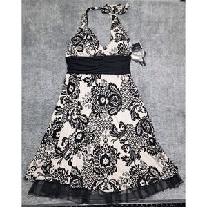 New MadisonLeigh Dress Womens Sz 12 Sleeveless Built in Bra Halter V-Neck Sun